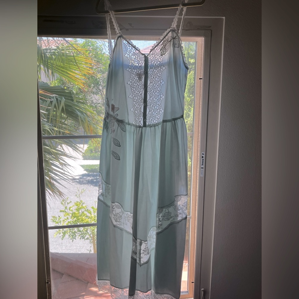 Blue vintage dress/ sleepwear with butterfly and pearls
